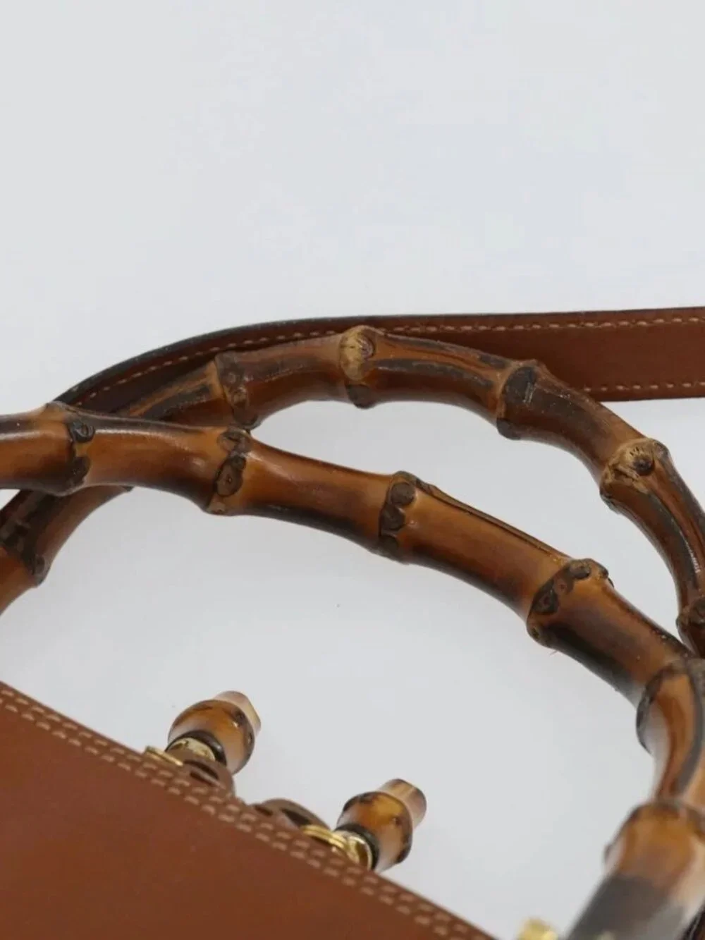 GUCCI Bamboo Hand Bag Leather 2way Brown Gold 000 122 0290 Auth 168572